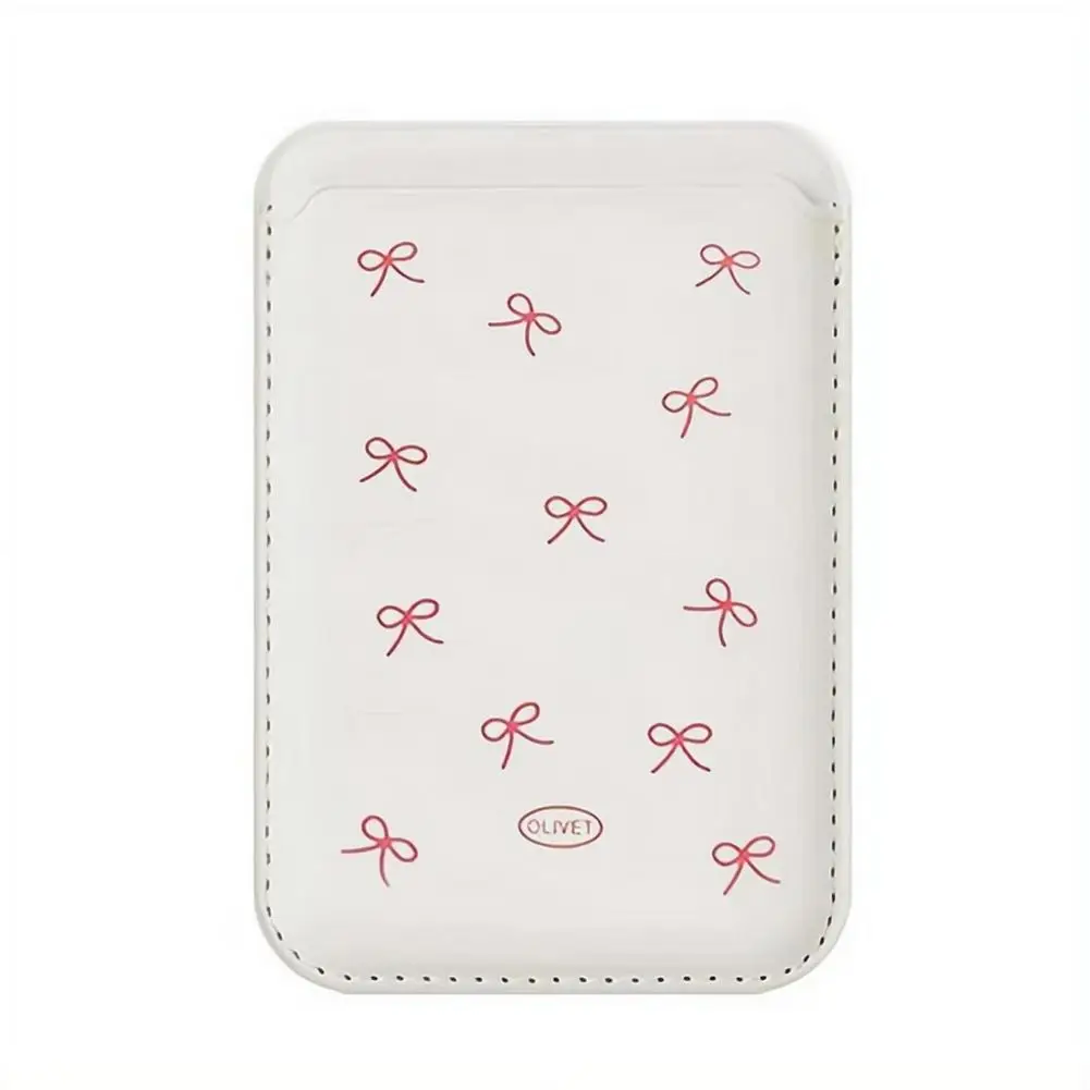 Korean Cute Bow MagSafe Wallet Magnetic Card Holder for iPhone 17 16 15 14 Pro Max PU Leather Pocket Phone Bag Accessory INS