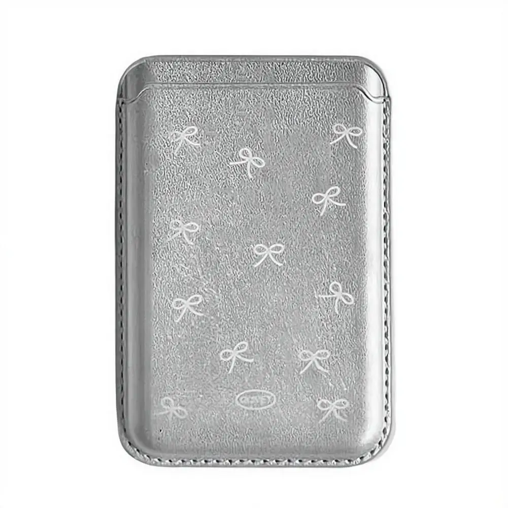 Korean Cute Bow MagSafe Wallet Magnetic Card Holder for iPhone 17 16 15 14 Pro Max PU Leather Pocket Phone Bag Accessory INS