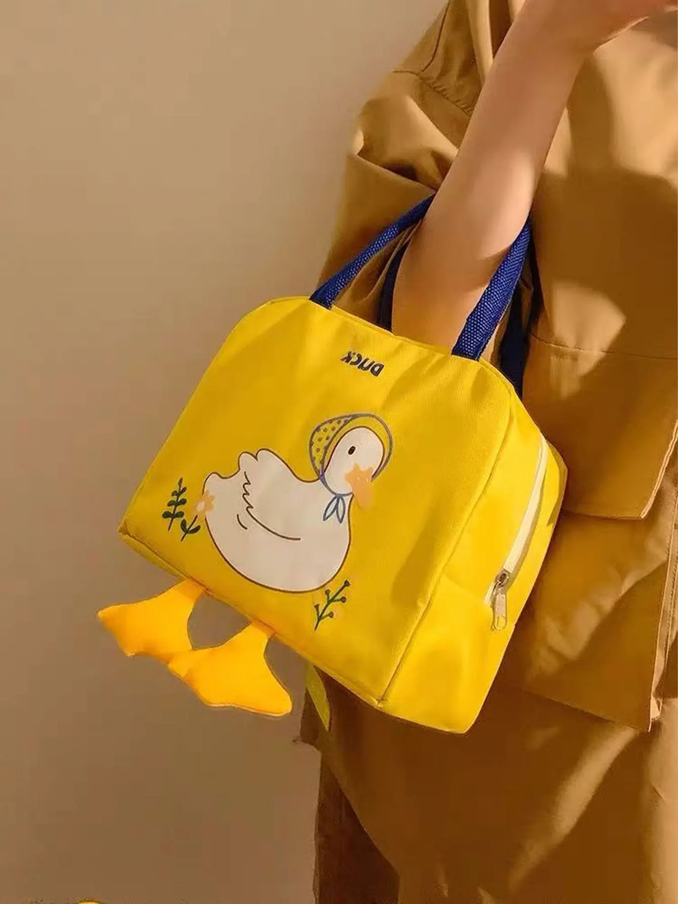 Little Yellow Duck Lunch Box Bag, Insulated Lunch Bag, Portable Student Lunch Box, Aluminum Foil Layer, Thickened, Stain-Resistant Canvas Tote Bag, 1 Piece