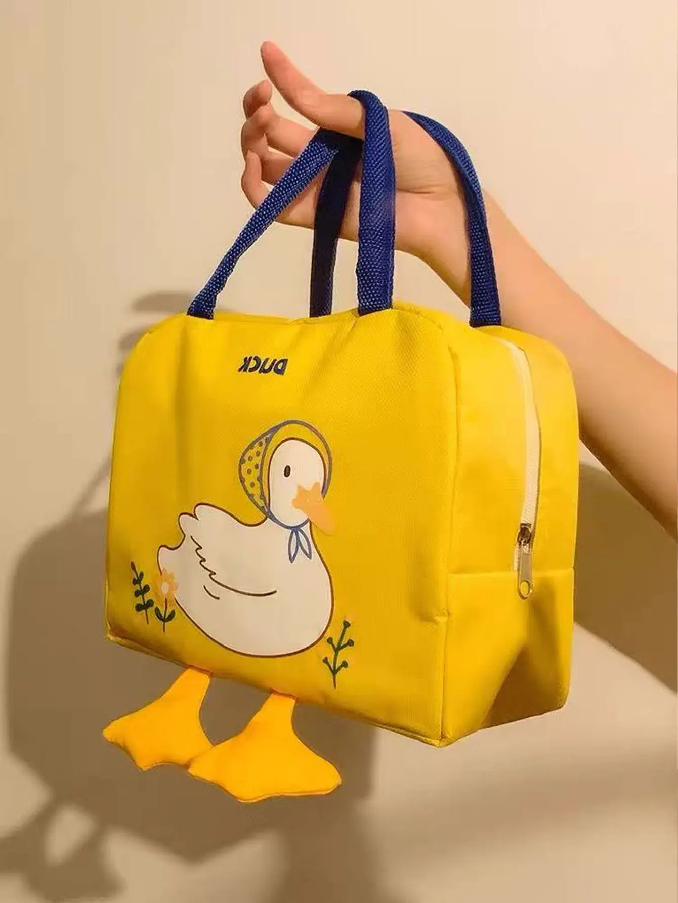 Little Yellow Duck Lunch Box Bag, Insulated Lunch Bag, Portable Student Lunch Box, Aluminum Foil Layer, Thickened, Stain-Resistant Canvas Tote Bag, 1 Piece