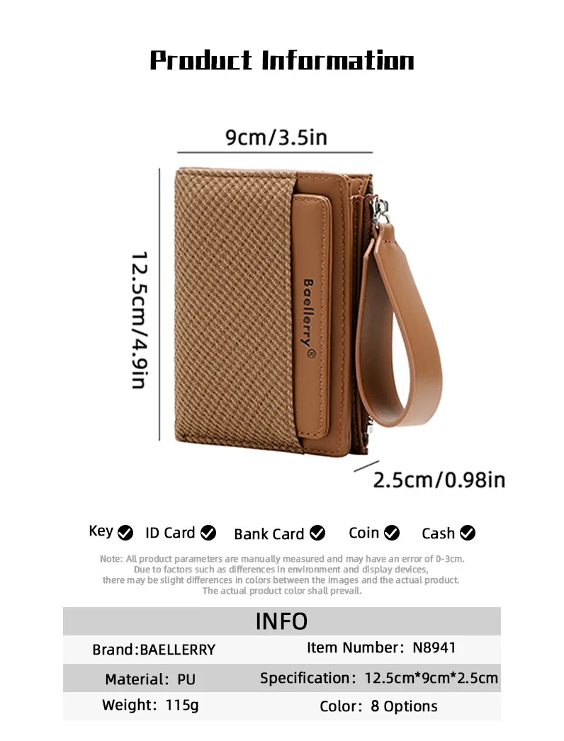Baellerry Fashion Zipper Wallets Buckle Coin Purse Hand Women's Short Wallet Bifold Multi-slot Card Holder