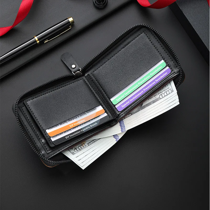 Men Retro Short Wallet Three Fold Splicing Color Design Multifunctional Business Wallet with Hidden Pocket for Daily Casual Use