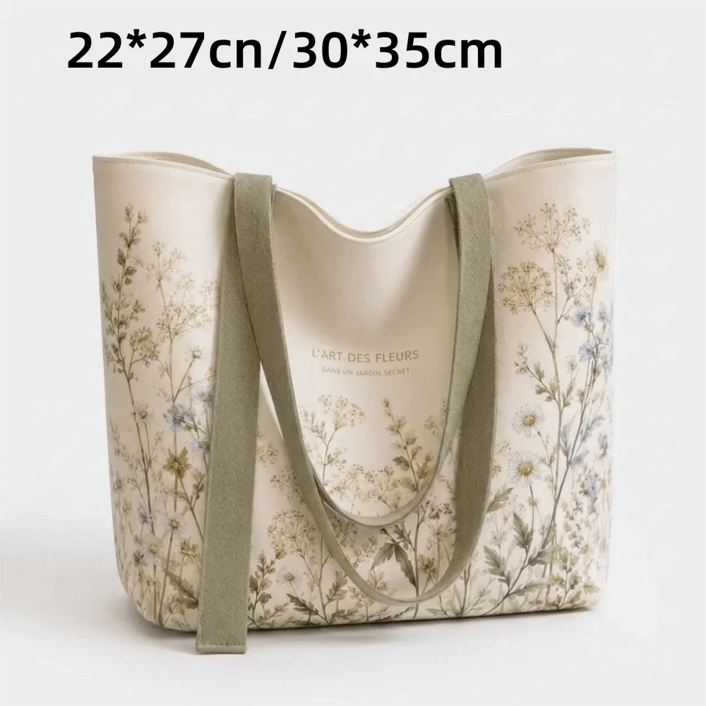 New Cotton Canvas Canvas Tote Bag Durable Lightweight Carry Bag Green Daisy Print Travel Bag Shopping Trips
