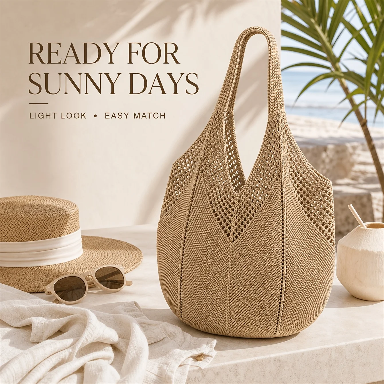 Lightweight Large Capacity Hollow Knitted Tote Bag, Crochet Shoulder Handbag for Beach Travel School, Mother's Day Gift for Mom