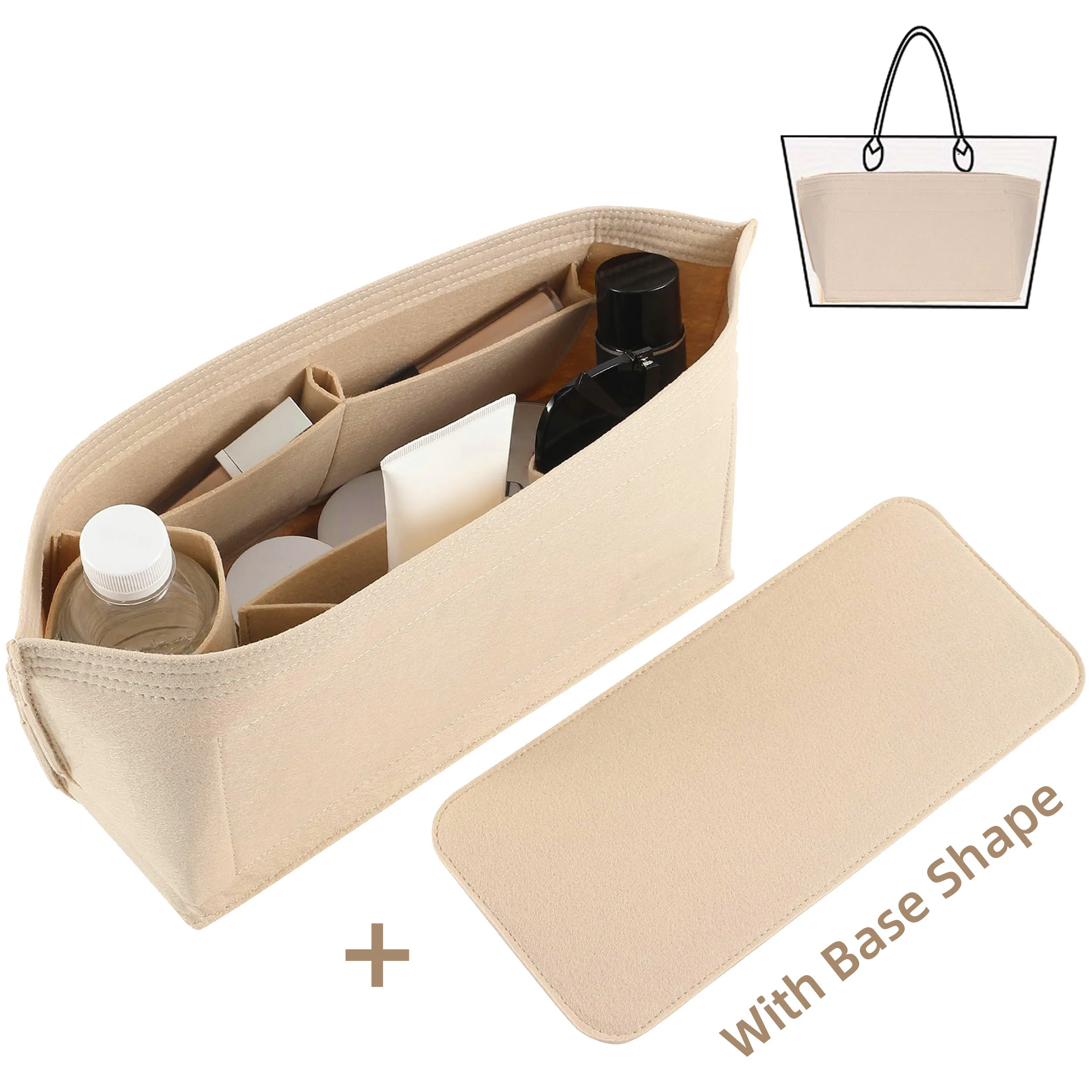 Purse Organizer Insert for Handbags & Base Shaper 2pc Set, Felt Organizer Insert Large Tote, Bag Organizer with Zipper, 3 Size