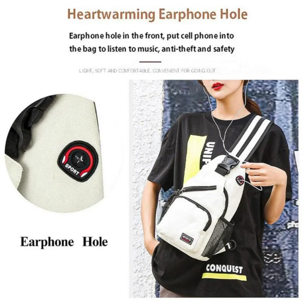 KISMIS Messenger Shoulder Multi-functional Men's and Women's Backpack Chest Bag Travel Backpack with Headphone Hole
