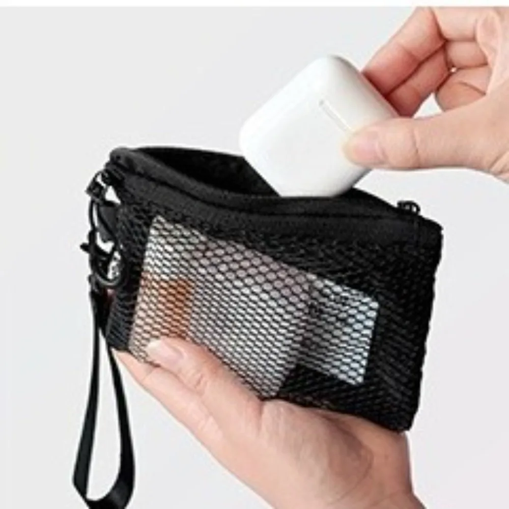 Fashion Lightweight Mesh Storage Bag With Zipper Solid Color Cosmetic Bag Multifunctional Polyester Makeup Pouch Makeup Storage