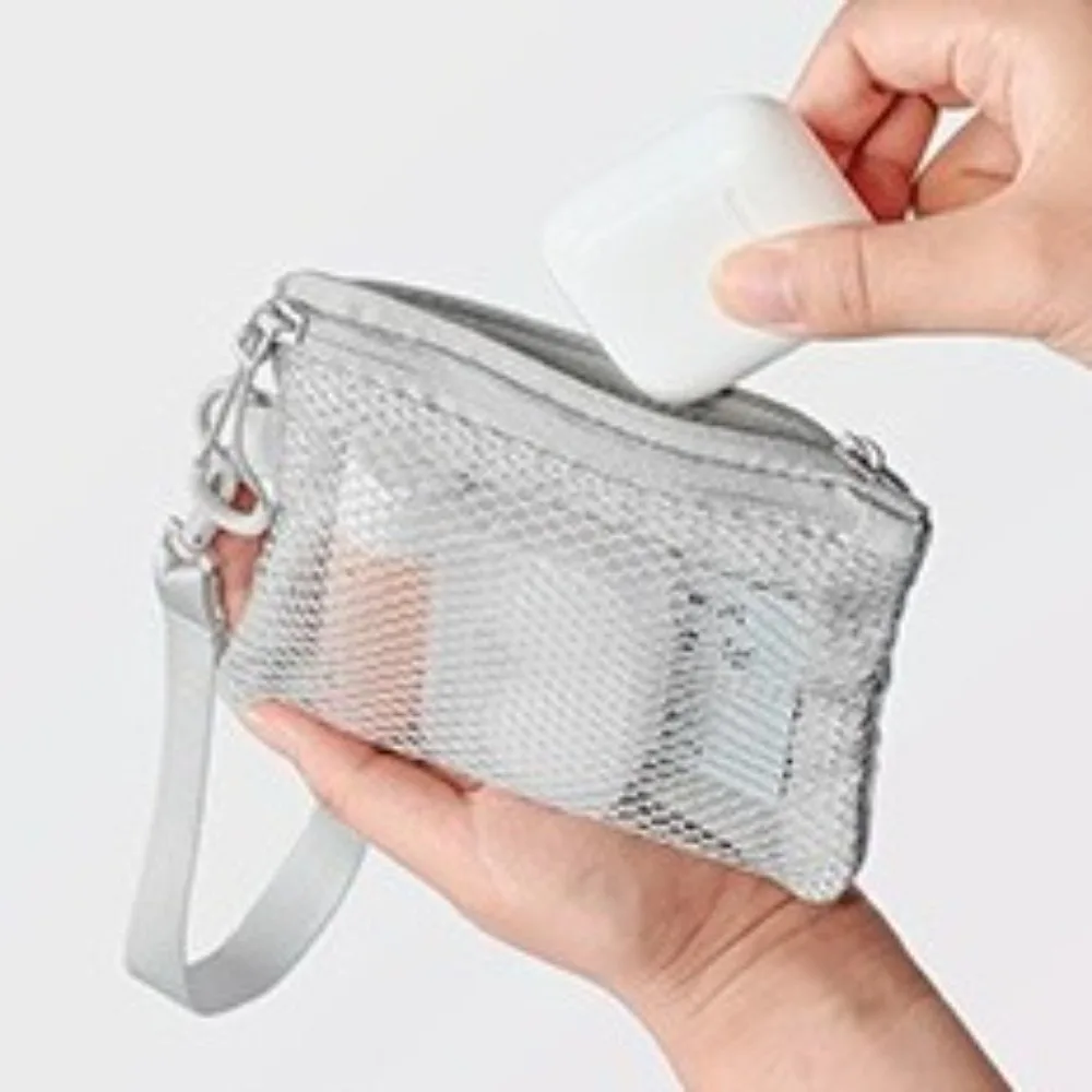 Fashion Lightweight Mesh Storage Bag With Zipper Solid Color Cosmetic Bag Multifunctional Polyester Makeup Pouch Makeup Storage