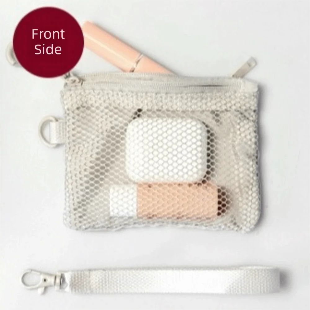Fashion Lightweight Mesh Storage Bag With Zipper Solid Color Cosmetic Bag Multifunctional Polyester Makeup Pouch Makeup Storage