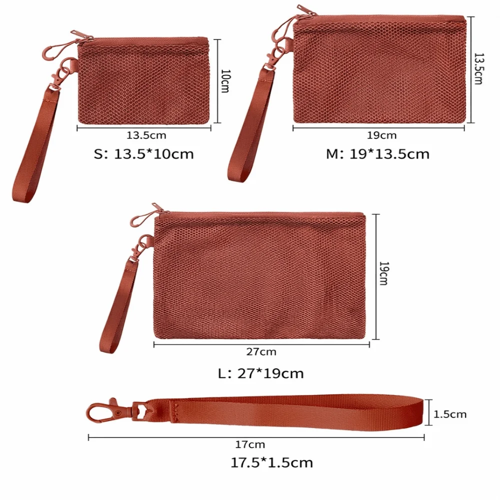 Fashion Lightweight Mesh Storage Bag With Zipper Solid Color Cosmetic Bag Multifunctional Polyester Makeup Pouch Makeup Storage
