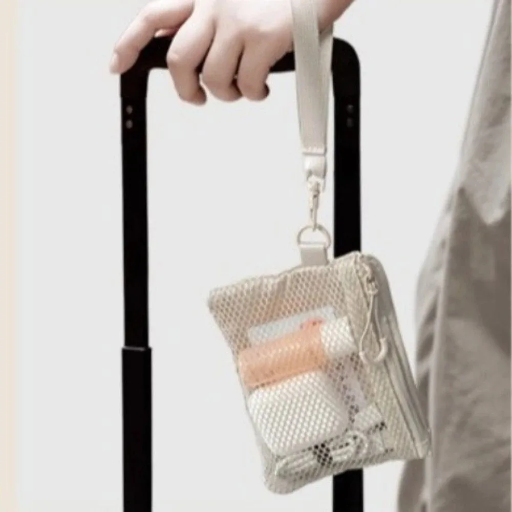 Fashion Lightweight Mesh Storage Bag With Zipper Solid Color Cosmetic Bag Multifunctional Polyester Makeup Pouch Makeup Storage