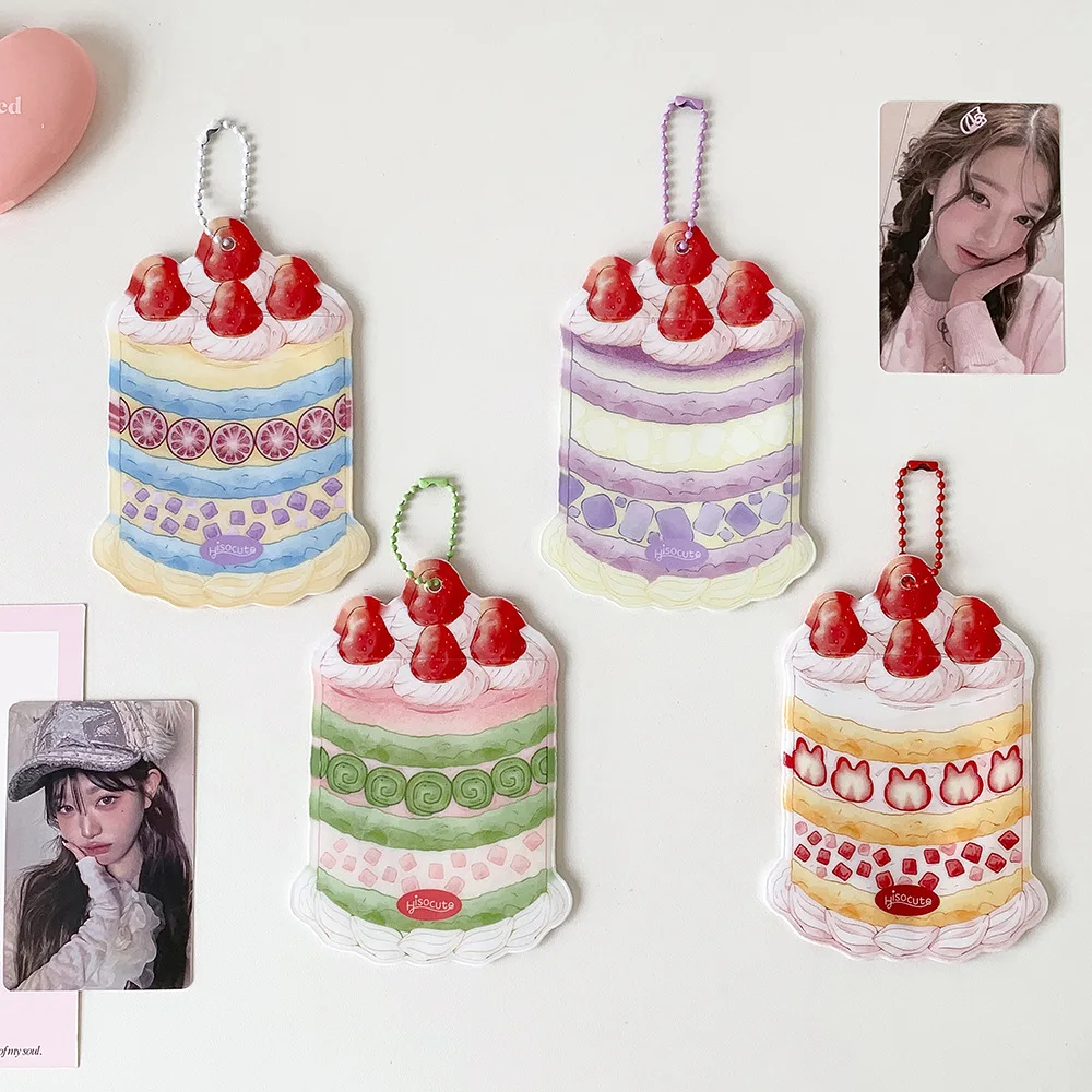 Fashion Cartoon Strawberry Cake Bag Pendant 3-Inch Card Holder Cute Girls Idol Photo Storage Card Bag Decoration Keychain Gifts