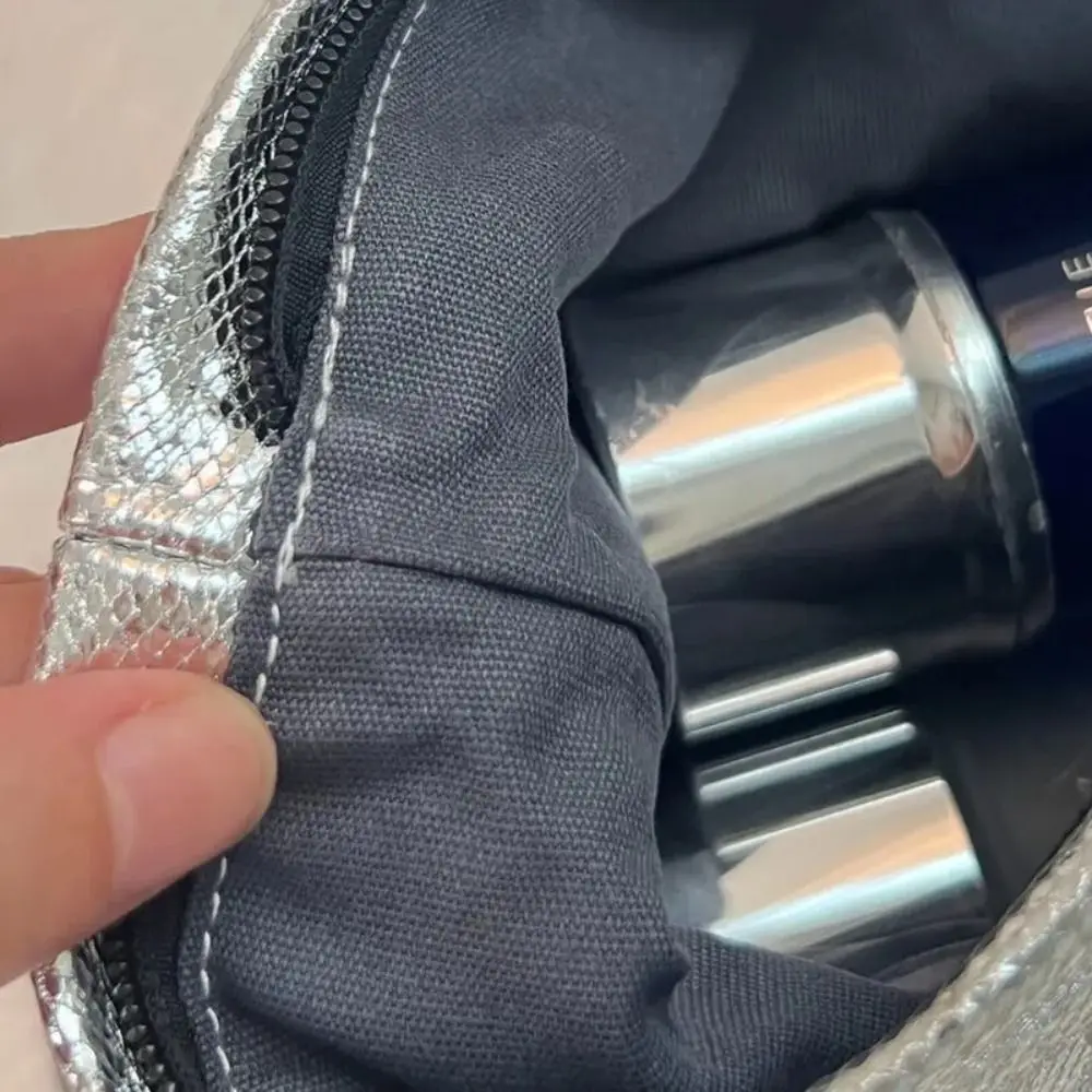 Portable Shiny Sequins Makeup Bag Silver Champagne Cosmetic Bag Solid Color Toiletries Skincare Storage Bag Travel