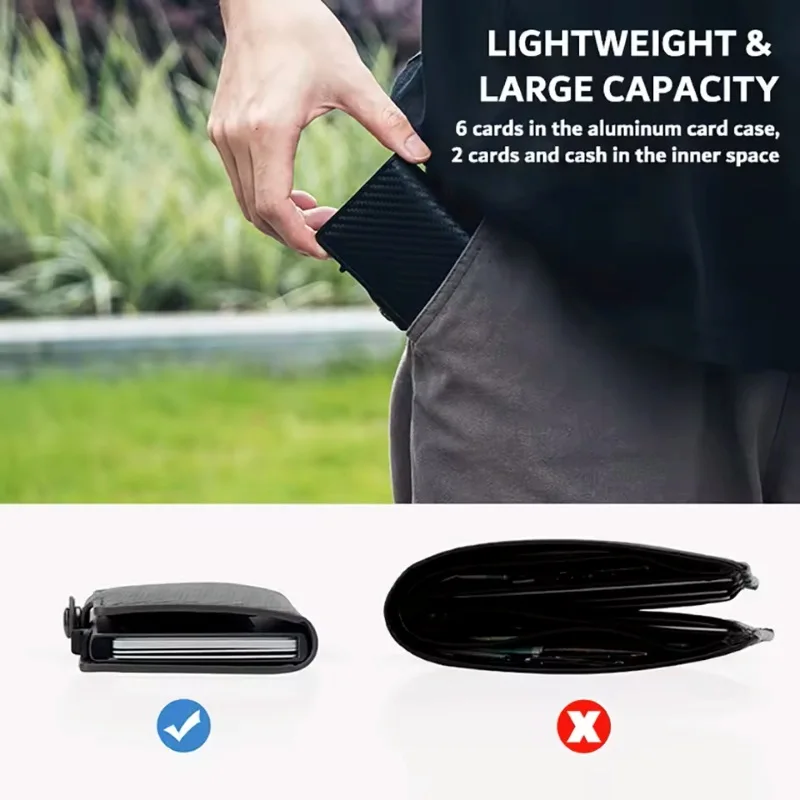Carbon Fiber Credit Card Holder Men's RFID Blocking Smart Metal Thin Slim Pop Up Minimalist Wallet Small Purse Metal Coin Bag