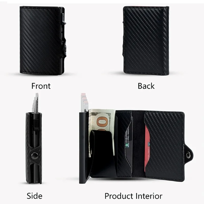 Carbon Fiber Credit Card Holder Men's RFID Blocking Smart Metal Thin Slim Pop Up Minimalist Wallet Small Purse Metal Coin Bag