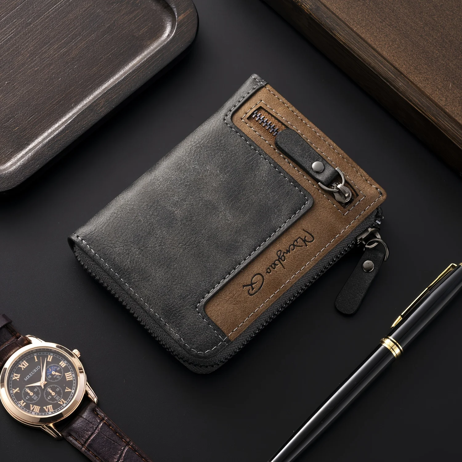 Men's Retro Short Wallet Multifunctional Fashion Zipper PU Leather Coin Purse High Quality Credit Card Holder Ideal Gift For Men