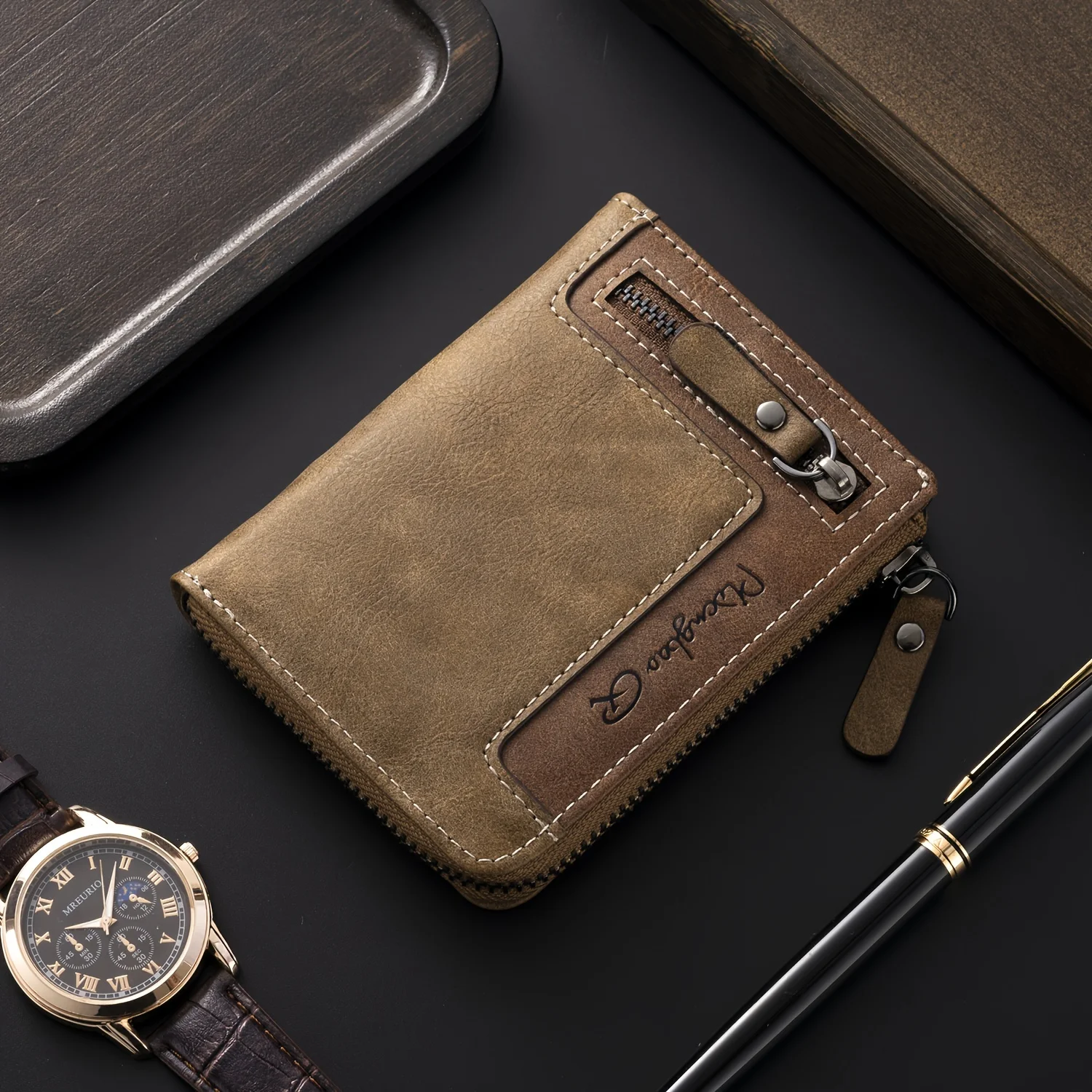 Men's Retro Short Wallet Multifunctional Fashion Zipper PU Leather Coin Purse High Quality Credit Card Holder Ideal Gift For Men