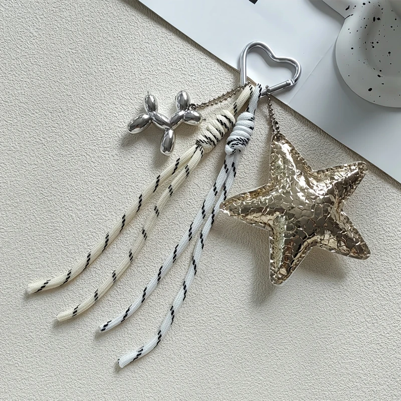 New Leather Star Bag Charm Cute Balloon Dog Decorative Keychain Fashion Braided Rope Bag Hanging Accessorie