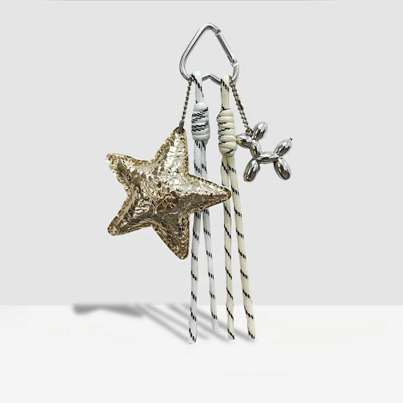 New Leather Star Bag Charm Cute Balloon Dog Decorative Keychain Fashion Braided Rope Bag Hanging Accessorie