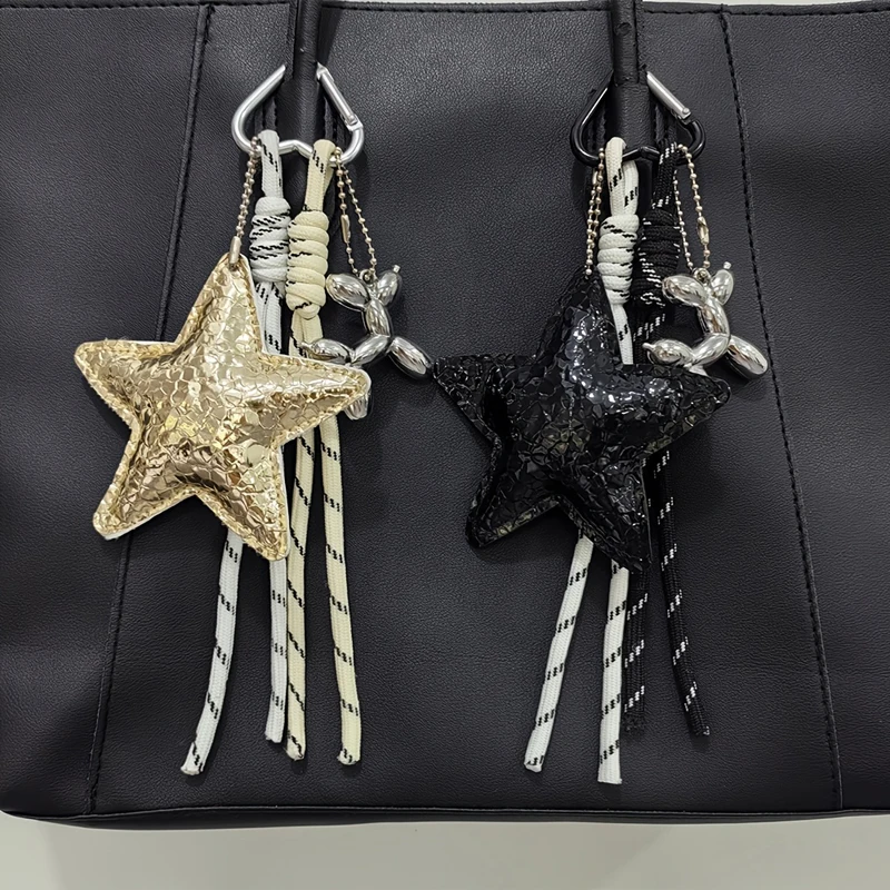 New Leather Star Bag Charm Cute Balloon Dog Decorative Keychain Fashion Braided Rope Bag Hanging Accessorie