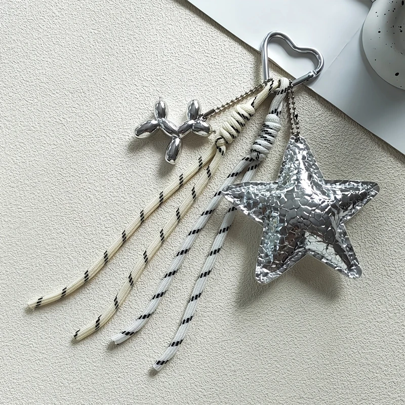 New Leather Star Bag Charm Cute Balloon Dog Decorative Keychain Fashion Braided Rope Bag Hanging Accessorie