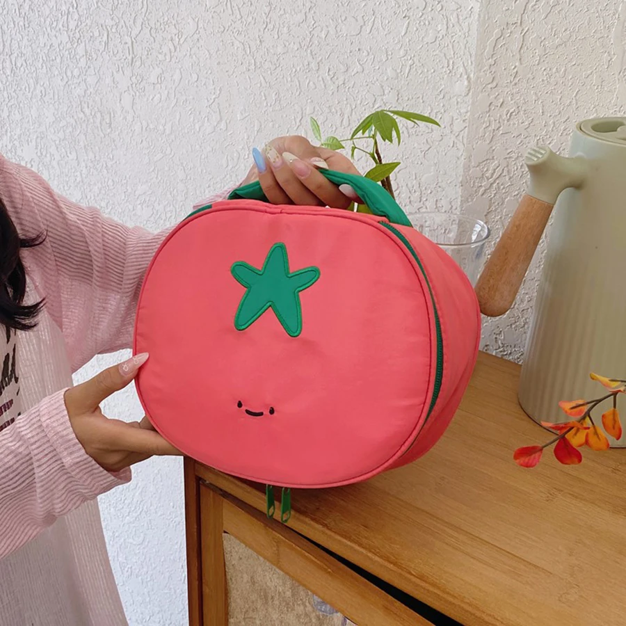 Tomato Shaped Cute Cosmetic Bag Nylon Waterproof Portable Makeup Pouch Unique Design Travel Wash Bag Multifunctional Toiletry St