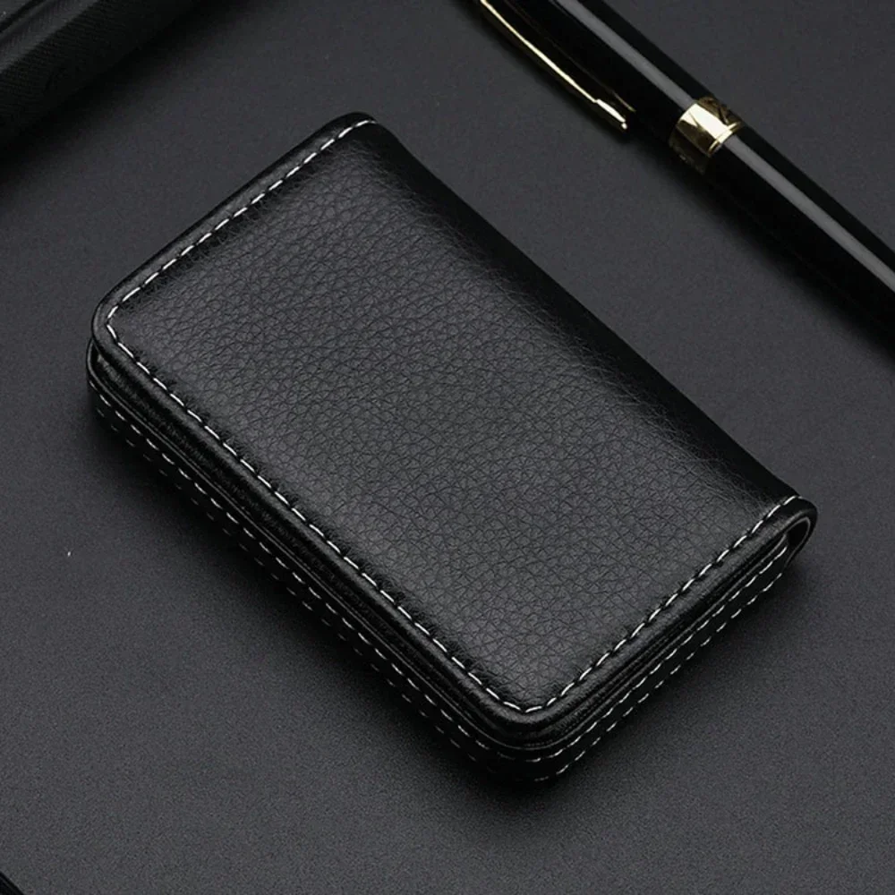 Sized Stitched PU Leather Credit High Quality Card Holder Visiting Business Card Case Wallet with Magnetic Shut for Men & Women