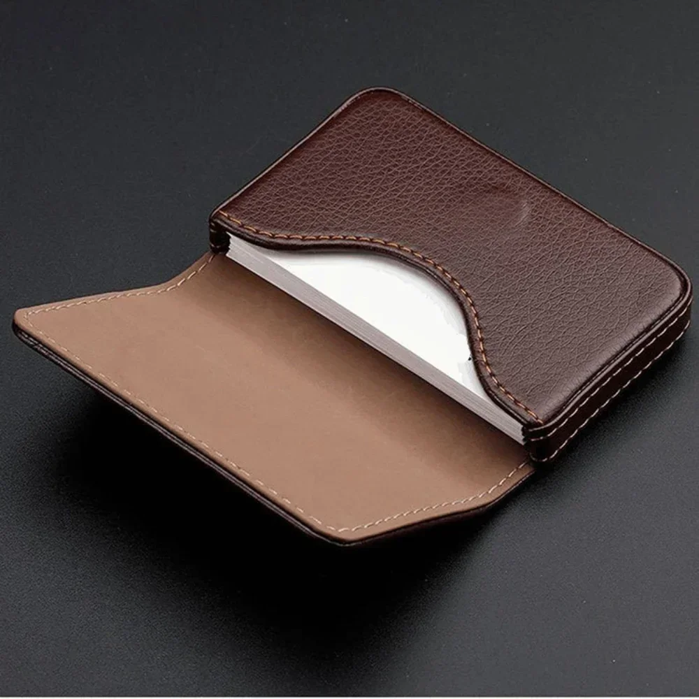 Sized Stitched PU Leather Credit High Quality Card Holder Visiting Business Card Case Wallet with Magnetic Shut for Men & Women