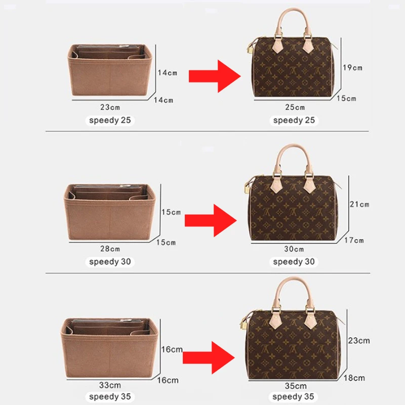 Detachable Felt Purse Insert Organizer for Luxury Handbag Speedy 25 30 35 Makeup Bag Shaper Liner Travel Inner Pouch