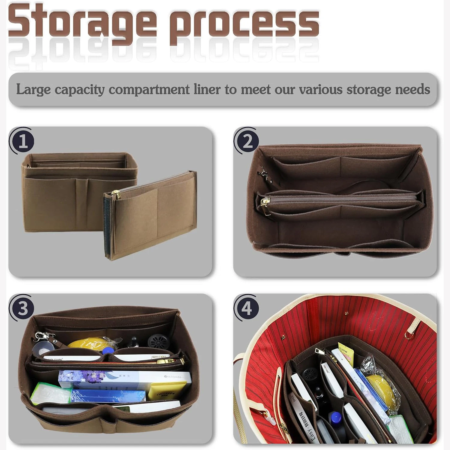 Detachable Felt Purse Insert Organizer for Luxury Handbag Speedy 25 30 35 Makeup Bag Shaper Liner Travel Inner Pouch