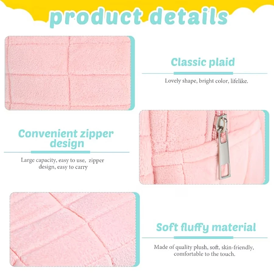 3-Piece Set of Plush Makeup Bags, Plaid Makeup Bag, Large Capacity Zippered Travel Toiletry Bag, Portable Multifunctional Storage Bag, Cute Makeup Brush Storage Pouch, Suitable for Women, Pink, Blue, White
