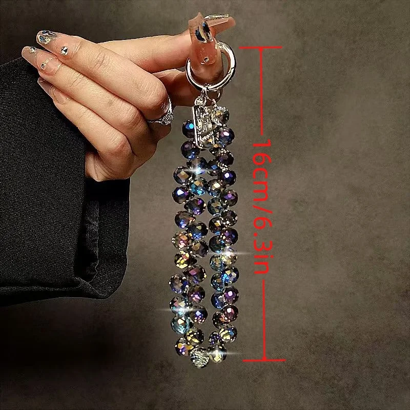 Luxury Sparkling Diamond Crystal Bead Wrist Strap Portable Chain Short Hanging Phone Charm Clip For Universal Use On Phone Cases