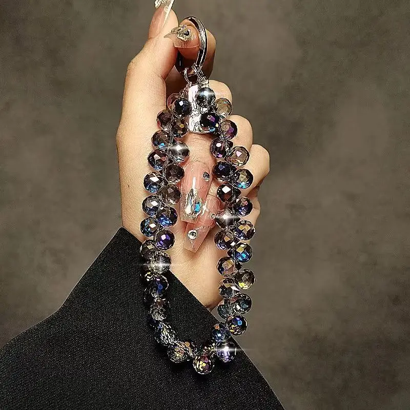 Luxury Sparkling Diamond Crystal Bead Wrist Strap Portable Chain Short Hanging Phone Charm Clip For Universal Use On Phone Cases