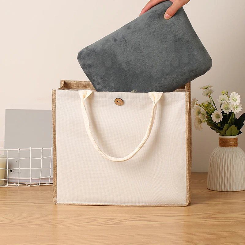 Laminating blank canvas bag DIY painting hand carry faux burlap bag solid color large capacity ladies handheld shopping bag