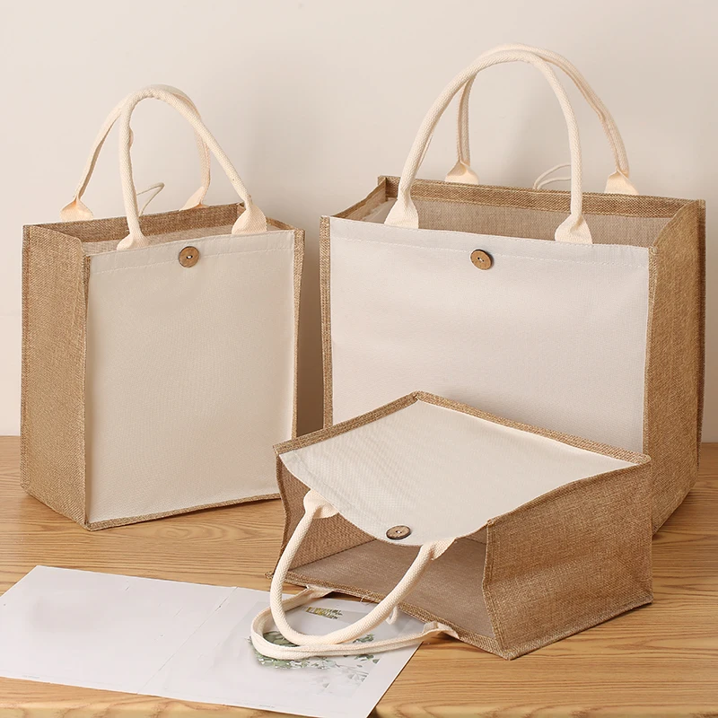 Laminating blank canvas bag DIY painting hand carry faux burlap bag solid color large capacity ladies handheld shopping bag