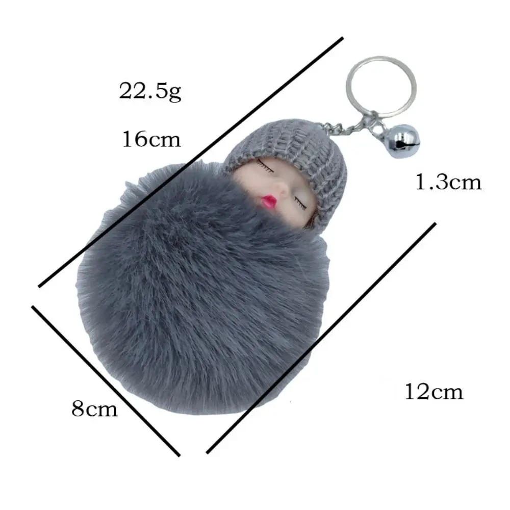 Sleeping Baby Key Ring Bag Pendant Pompom Key Buckle Faux Rabbit Fur Keyrings Plush Knitted Hat Keychain Fluffy Jewelry Key Ring