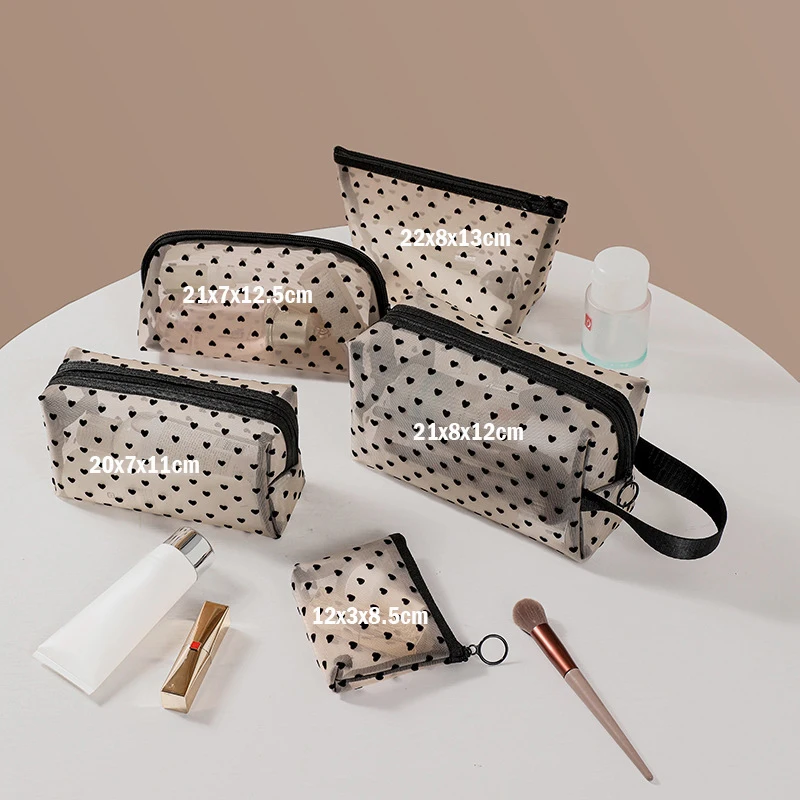 Heart Transparent Mesh Makeup Bag Multifunction Portable Women Cosmetic Storage Pouch Ladies Toiletry Lipstick Organizer Bags
