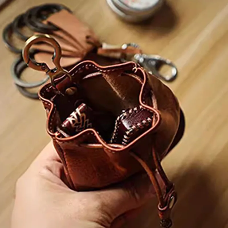 WERLLANDS PU Leather Retro Drawstring Key Case Coin Purse