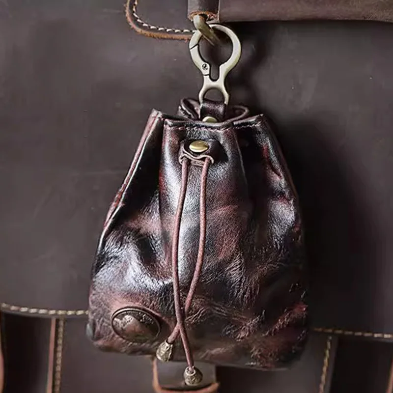 WERLLANDS PU Leather Retro Drawstring Key Case Coin Purse