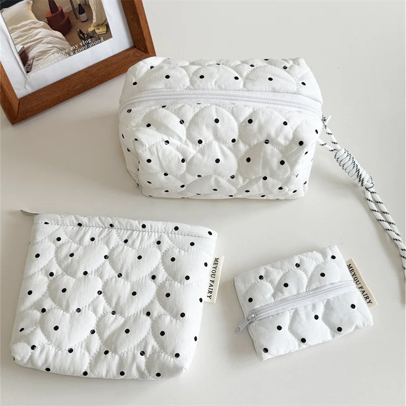 Quilted Dot Makeup Bag for Women Girl Small Large Lipstick Brush Cosmetic Pouch Case Portable Mini Wallet Coin Purse Bags