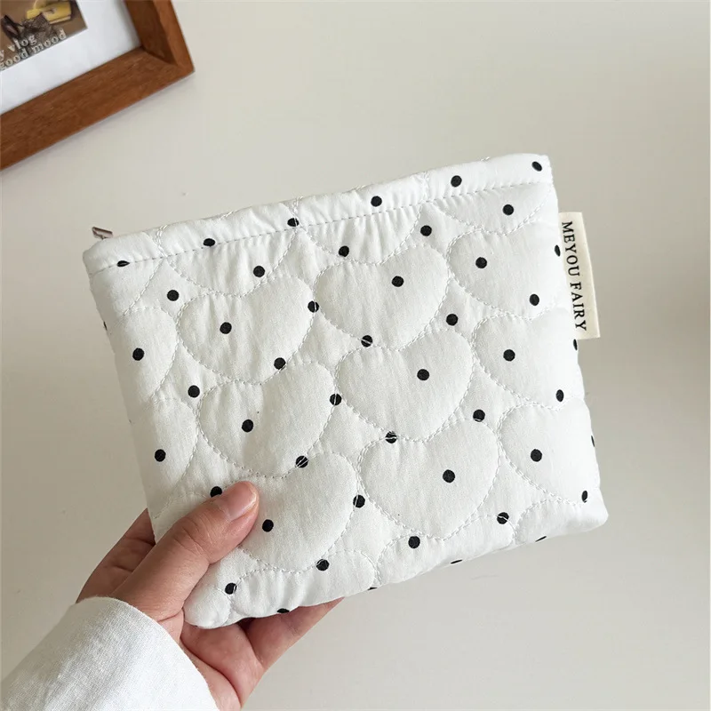 Quilted Dot Makeup Bag for Women Girl Small Large Lipstick Brush Cosmetic Pouch Case Portable Mini Wallet Coin Purse Bags
