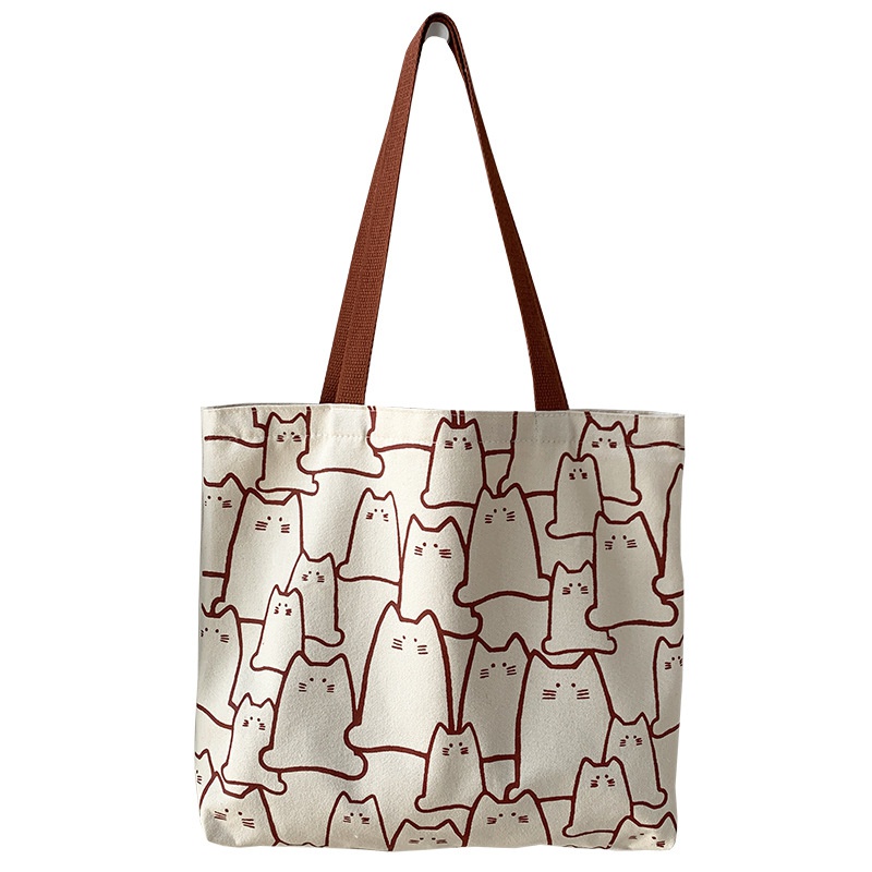 Canvas Bags Handbag for Women Shopper Cute Cat Tote Bag with Zipper Designer Bag Japanese Style Cartoon Small Shoulder