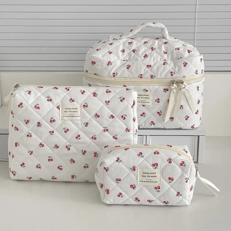 1pcs Cotton Black Flower Women Cosmetic Bag Fabric Storage Bags Small Big Capacity Travel Organzier Pouch Women Makeup Case