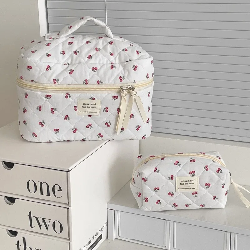 1pcs Cotton Black Flower Women Cosmetic Bag Fabric Storage Bags Small Big Capacity Travel Organzier Pouch Women Makeup Case