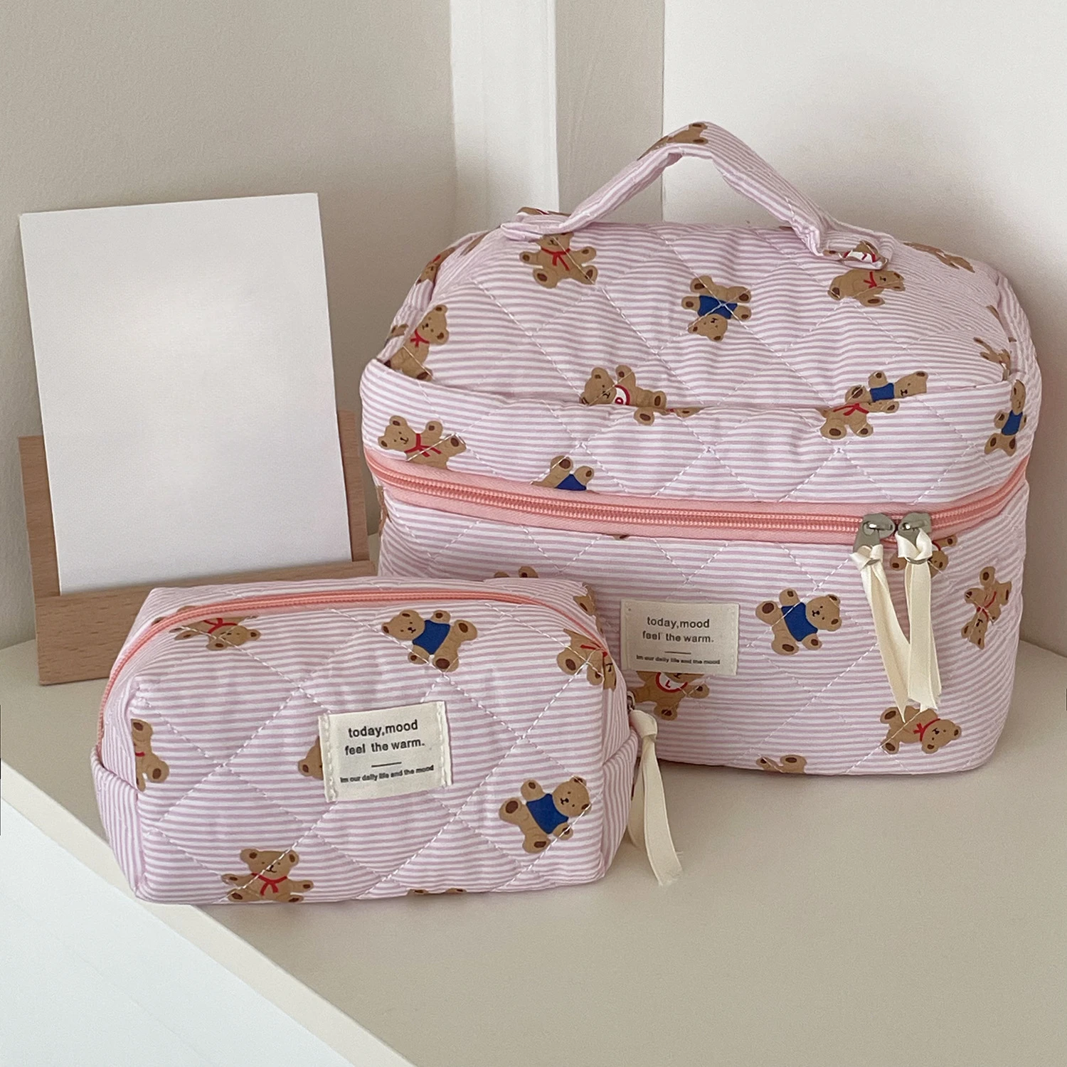 1pcs Cotton Black Flower Women Cosmetic Bag Fabric Storage Bags Small Big Capacity Travel Organzier Pouch Women Makeup Case