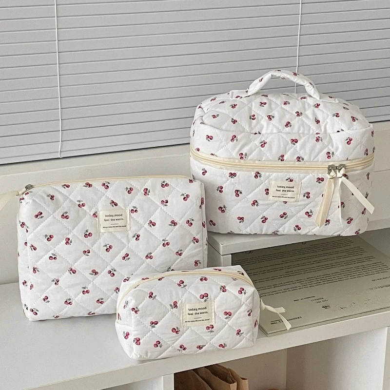 1pcs Cotton Black Flower Women Cosmetic Bag Fabric Storage Bags Small Big Capacity Travel Organzier Pouch Women Makeup Case