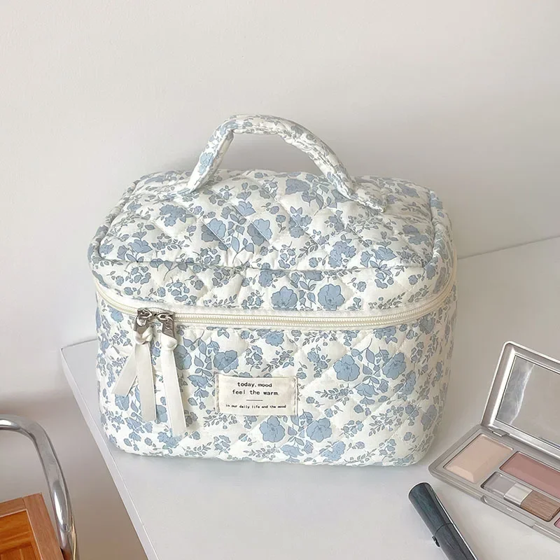 1pcs Cotton Black Flower Women Cosmetic Bag Fabric Storage Bags Small Big Capacity Travel Organzier Pouch Women Makeup Case