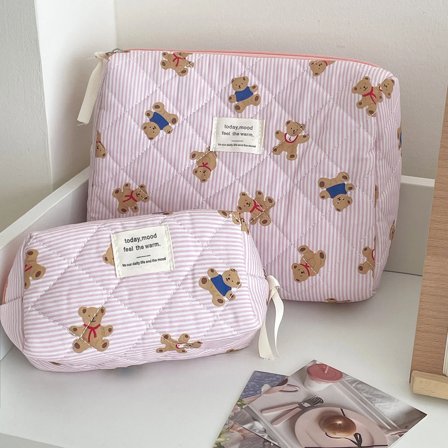 1pcs Cotton Black Flower Women Cosmetic Bag Fabric Storage Bags Small Big Capacity Travel Organzier Pouch Women Makeup Case