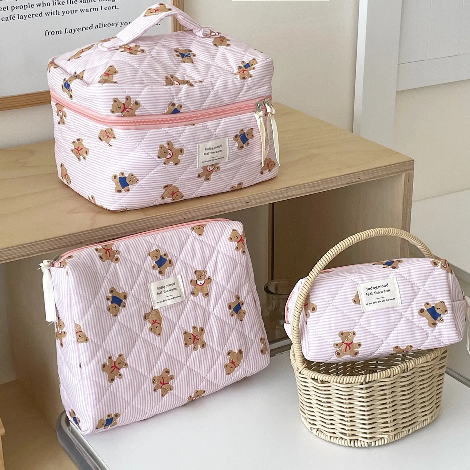 1pcs Cotton Black Flower Women Cosmetic Bag Fabric Storage Bags Small Big Capacity Travel Organzier Pouch Women Makeup Case