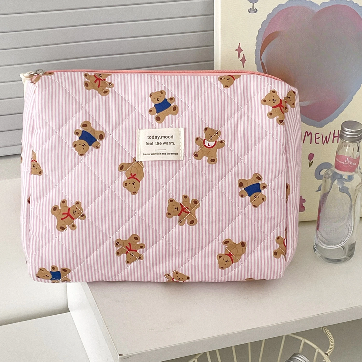 1pcs Cotton Black Flower Women Cosmetic Bag Fabric Storage Bags Small Big Capacity Travel Organzier Pouch Women Makeup Case